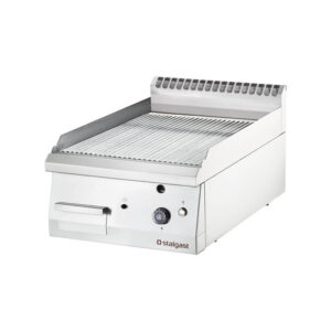 Stalgast verchromte Gas-Griddleplatte als Tischgerät, 400x700 mm, gerillte Grillfläche, Serie 700 ND