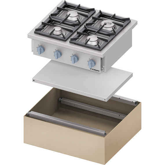 Stalgast Edelstahl Gasherd Serie 700, 6-Brenner (3,5+2x5+2x7+9), G30, 1200x700x850 mm (BxTxH), Selbstmontage