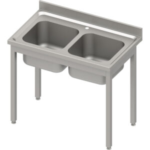 Stalgast Edelstahl Spültisch ECO ohne Grundboden 1000x600x850 mm, mit zwei Becken und Aufkantung, Selbstmontage