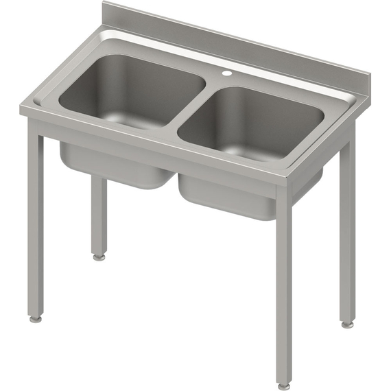 Stalgast Edelstahl Spültisch ECO ohne Grundboden 1000x600x850 mm, mit zwei Becken und Aufkantung, Selbstmontage