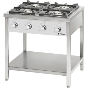 Stalgast Edelstahl Gasherd Serie 900, 4-Brenner (3,5+5+7+9), G20, 900x900x850 (BxTxH)