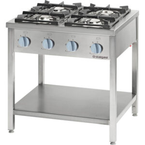 Stalgast Edelstahl Gasherd Serie 900 - 4 Brenner (9+9+9+9), 36 kW, G20, 900x900x850 mm (BxTxH)