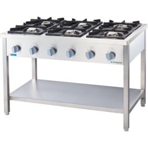 Stalgast Edelstahl Gasherd Serie 900, 6-Brenner (3,5+2x5+2x7+9), G20, 1300x900x850 mm (BxTxH)