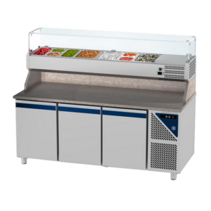 Prismafood Kühltisch 3 Türen Schaukasten GN 1/4 Kapazität: 606 lt Temperatur: 0°C/+10°C