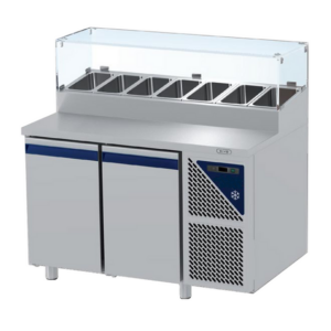 Prismafood Kühltisch 2 Türen mit Schaukasten Kapazität: 300 lt Temperatur: 0°C/+10°C