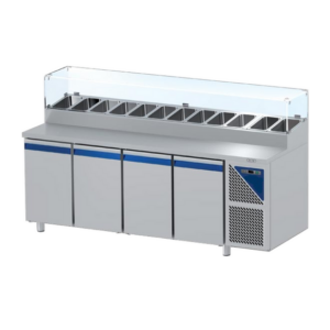 Prismafood Kühltisch 4 Türen mit Schaukasten Kapazität: 630 lt Temperatur: 0°C/+10°C