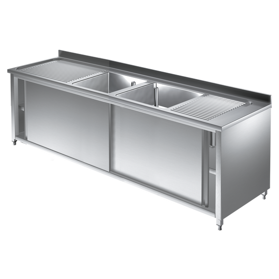 Prismafood Spülschrank 1,8m - 2 Becken mittig L50xB50xT30cm STD