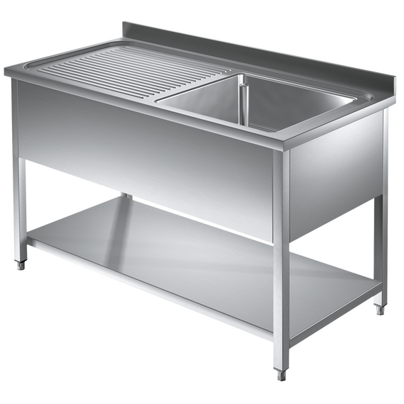 Prismafood Spültisch mit Grundboden 1,4m - 1 Becken rechts L50xB50xT30cm STD