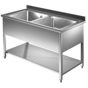 Prismafood Spültisch mit Grundboden 1,2m - 2 Becken mittig L50xB40xT25cm STD