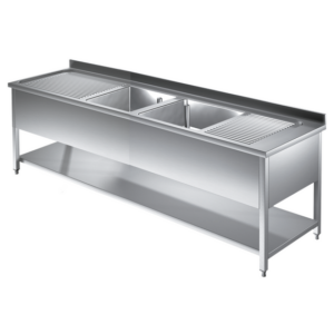 Prismafood Spültisch mit Grundboden 1,8m - 2 Becken mittig L50xB50xT30cm STD
