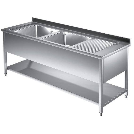 Prismafood Spültisch mit Grundboden 1,6m - 2 Becken links L40xB40xT25cm STD