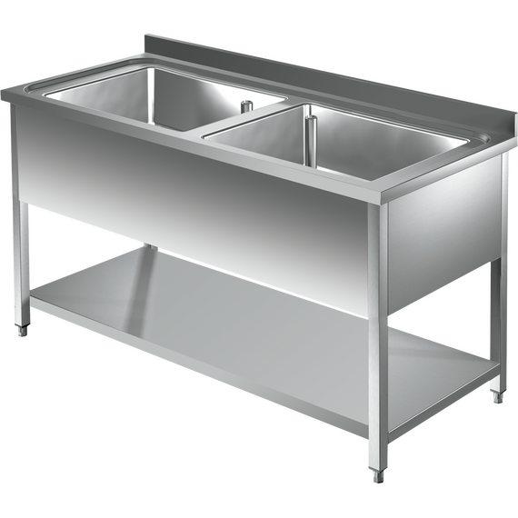 Prismafood Topf - Spültisch mit Grundboden 1,6m - 2 Becken L70xB50xT35cm STD