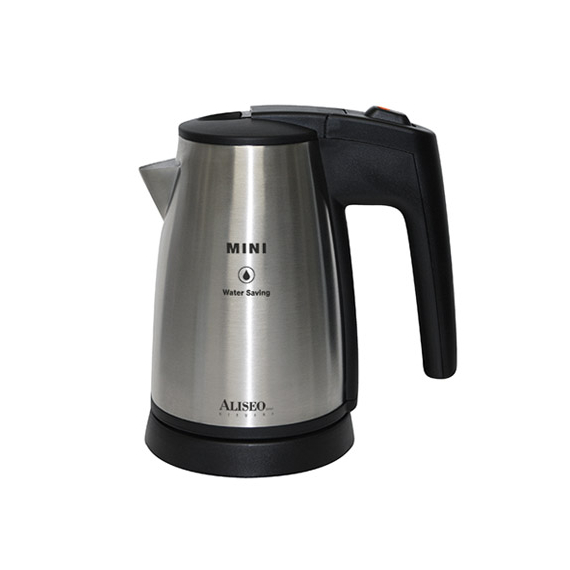 Aliseo Mini Wasserkocher - gebürstetes Chrom/schwarz, 500 ml, UK-Stecker