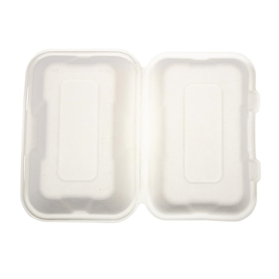 Vegware kompostierbare Einweg Menüboxen mit Klappdeckel aus Bagasse 22,8cm (200 Stück)