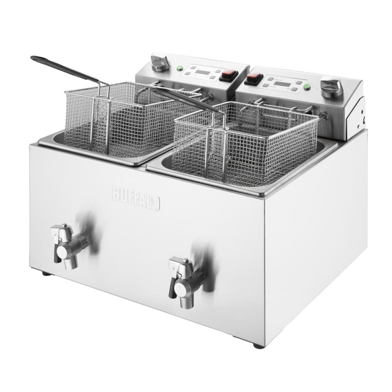 Buffalo Doppelfritteuse mit Timer 2x8Ltr