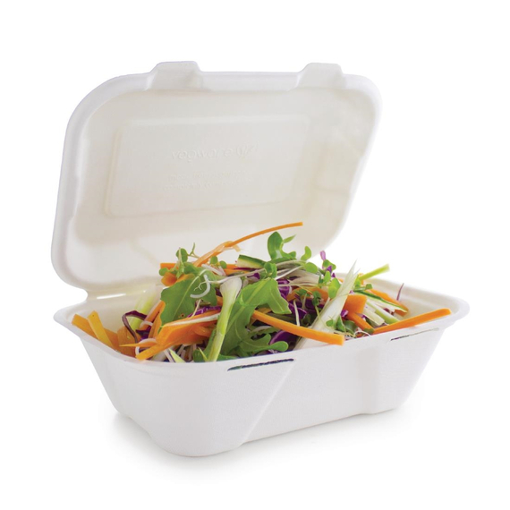 Vegware kompostierbare Einweg Menüboxen mit Klappdeckel aus Bagasse 22,8cm (200 Stück)