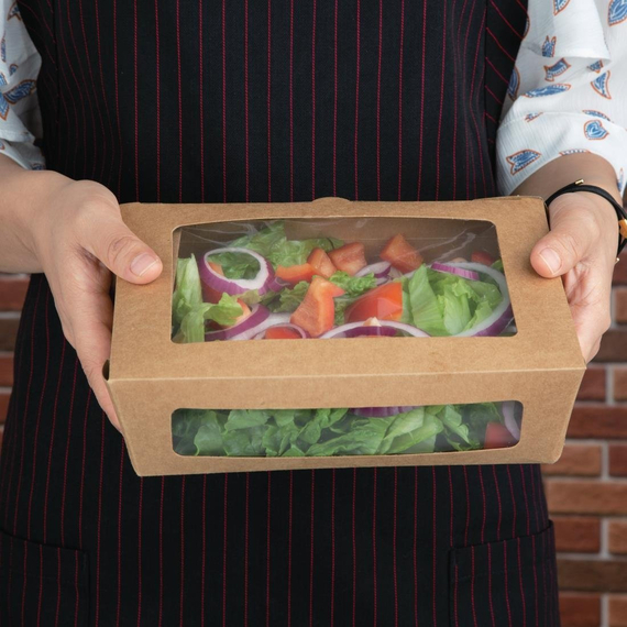 Fiesta Recycelbare Salatbox mit PET-Fenster 1600ml (Packung mit 100 Stück)