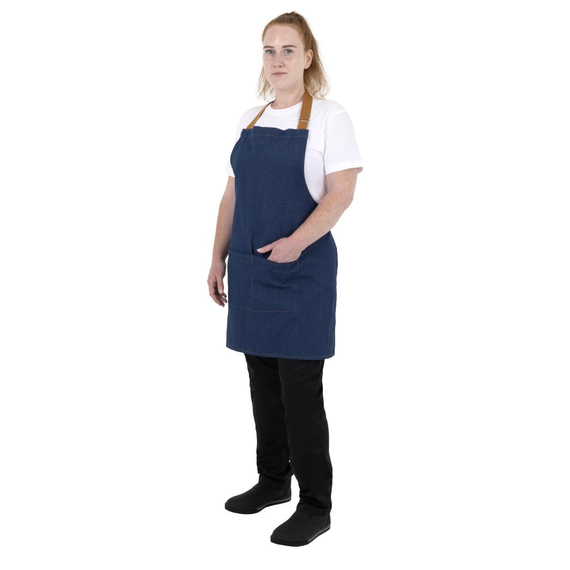 Southside Kurze Schürze in Denim Blau mit Seilband in Hellbraun