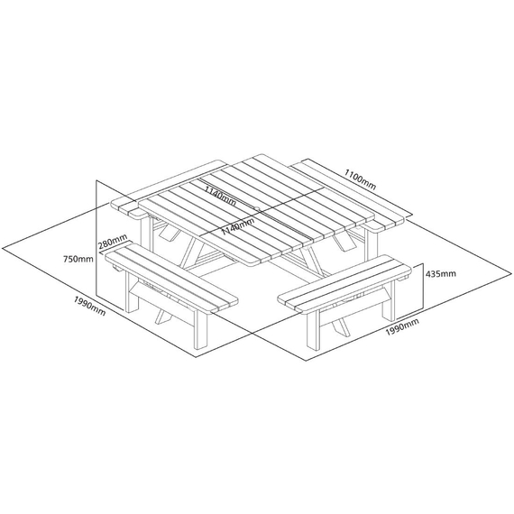 Rowlinson Quadratischer Picknicktisch aus Holz