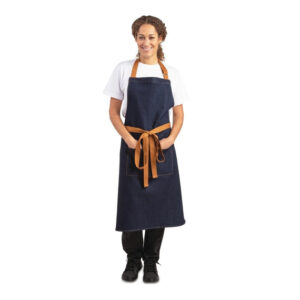 Southside Bistro Schürze Jeans-Blau Mit Bein-Tan