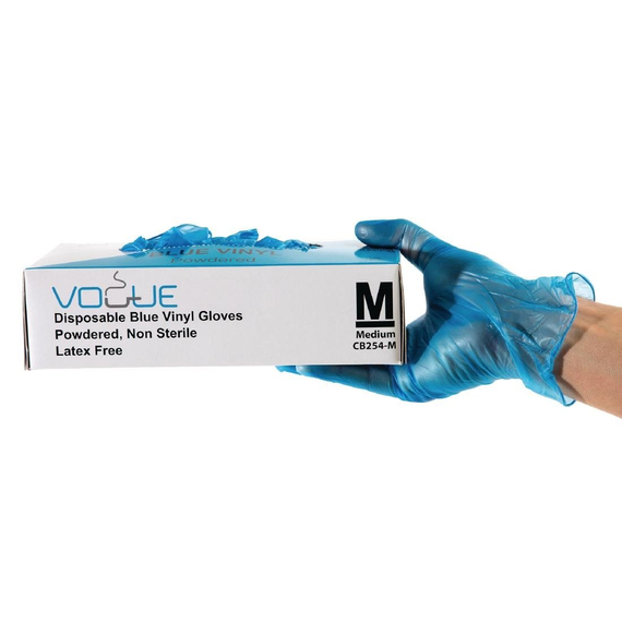 VORTEILSPACKUNG x5 Vinyl Einmalhandschuhe blau gepudert L mit GRATIS Halterung (500 Stück)