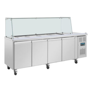 Polar U-Serie Premium Viertürige Saladette Thekenkühlschrank mit Schutz
