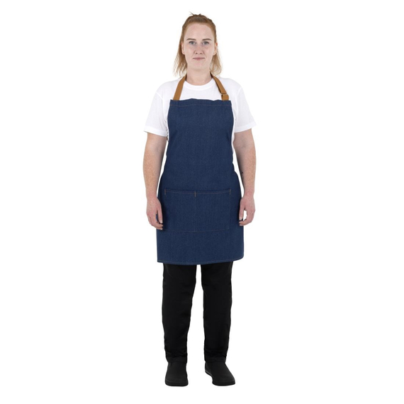 Southside Kurze Schürze in Denim Blau mit Seilband in Hellbraun