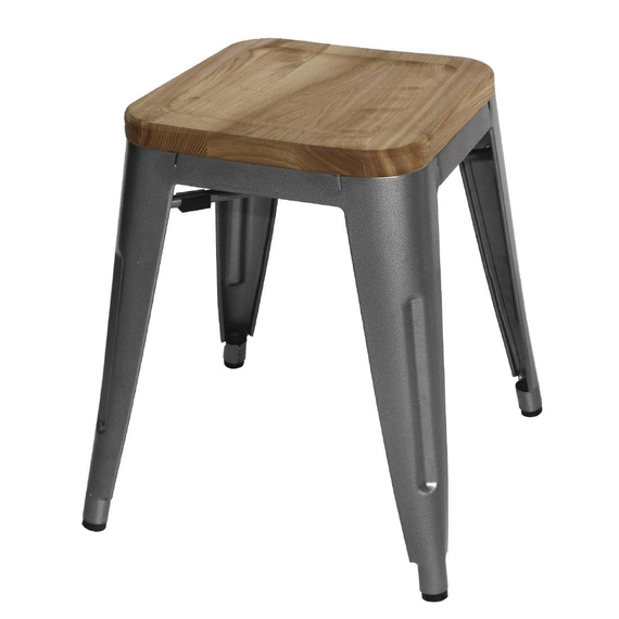 Bolero Bistro Stahlhocker mit Holzsitz - grau (4 Stück)