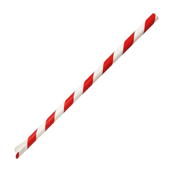 Fiesta Kompostierbare Papierlöffelstrohhalm Rot & Weiß Gestreift 210x8mm (250 Stück)