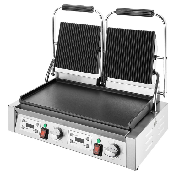 Buffalo Doppel-Kontaktgrill Flache Basis Geriffelte Oberplatte