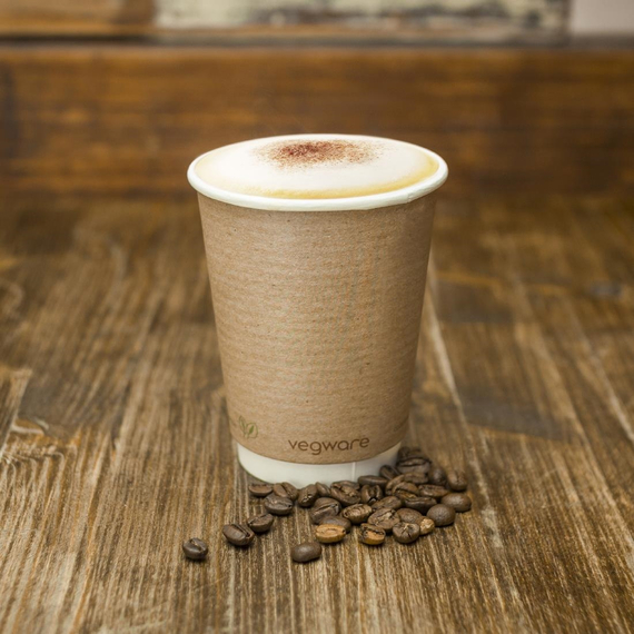 Vegware Kompostierbare doppelwandige Heißgetränkebecher 340ml (500 Stück)
