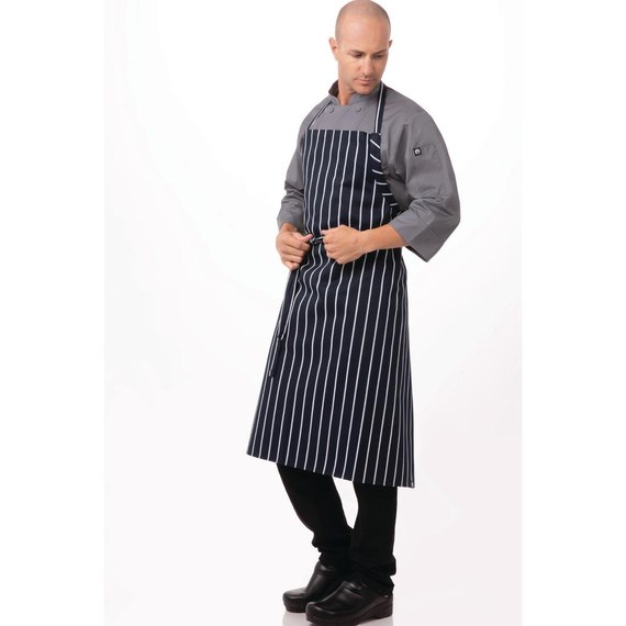 Chef Works Premium Woven Bib Apron Marineblau und Weiß gestreift