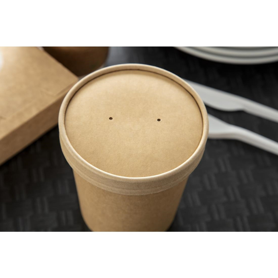 Colpac Recycelbar Kraft Mikrowellen Suppenbecher Deckel 450ml (500 Stück)