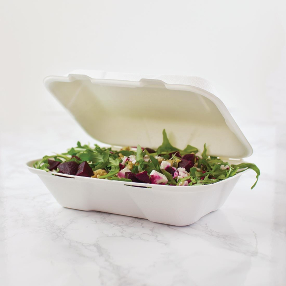 Vegware kompostierbare Einweg Menüboxen mit Klappdeckel aus Bagasse 22,8cm (200 Stück)