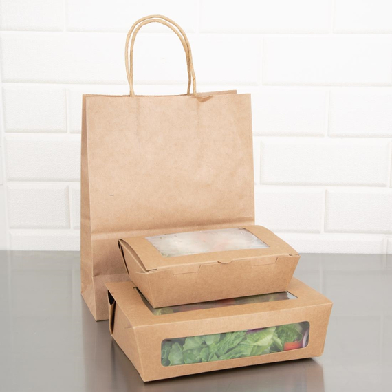 Fiesta Compostable kompostierbare Salatschüsseln mit PLA-Fenstern 1600ml (200 Stück)