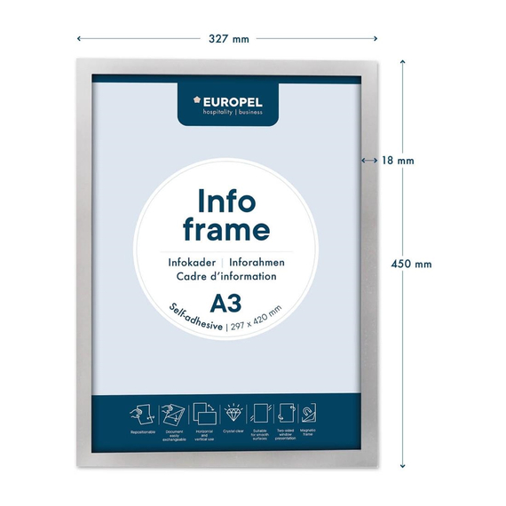 Europel Info-Rahmen / Selbstklebendes Set 2 Stück A3 silber