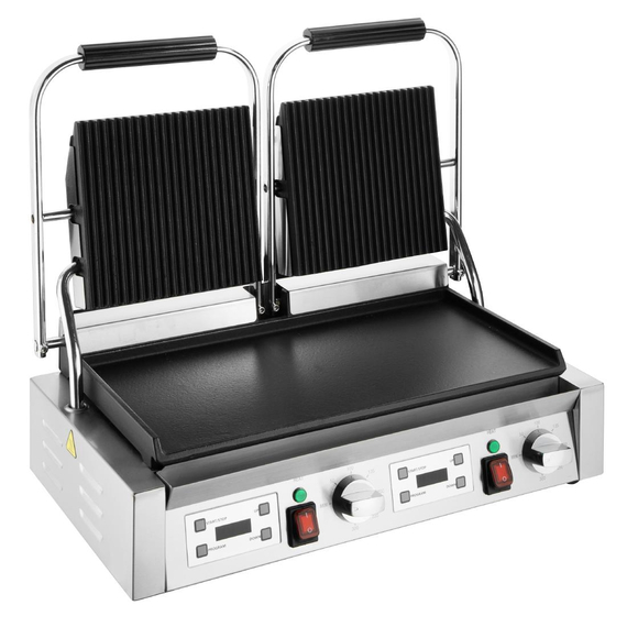 Buffalo Doppel-Kontaktgrill Flache Basis Geriffelte Oberplatte