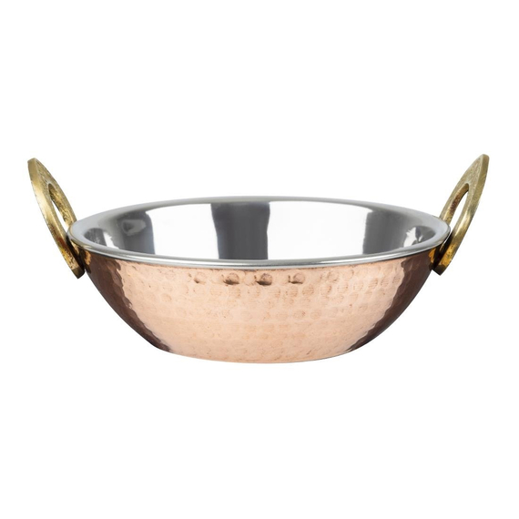 Olympia Kupfer Kadai Schale Edelstahl Messinggriffe 660ml