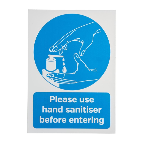 Bitte verwenden Sie Händedesinfektionsmittel, bevor Sie das selbstklebende Schild A4 eingeben