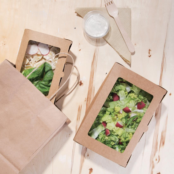 Fiesta Compostable kompostierbare Salatschüsseln mit PLA-Fenstern 1600ml (200 Stück)
