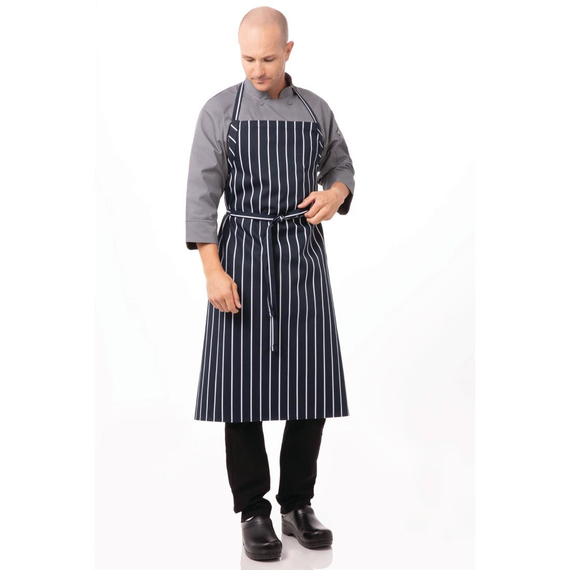 Chef Works Premium Woven Bib Apron Marineblau und Weiß gestreift