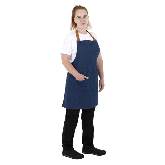 Southside Kurze Schürze in Denim Blau mit Seilband in Hellbraun