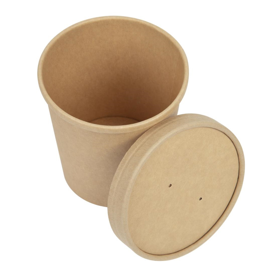 Colpac Recycelbar Kraft Mikrowellen Suppenbecher Deckel 450ml (500 Stück)