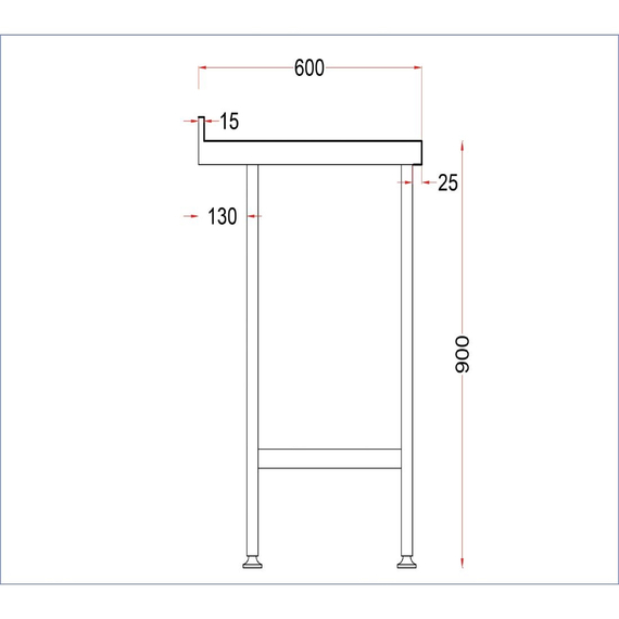 Holmes Wandtisch aus Edelstahl mit Aufkantung 1500 mm