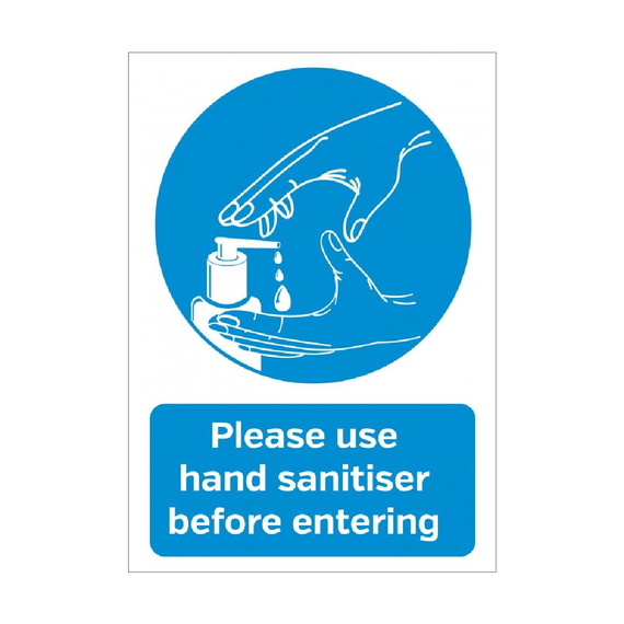 Bitte verwenden Sie Händedesinfektionsmittel, bevor Sie das selbstklebende Schild A5 eingeben