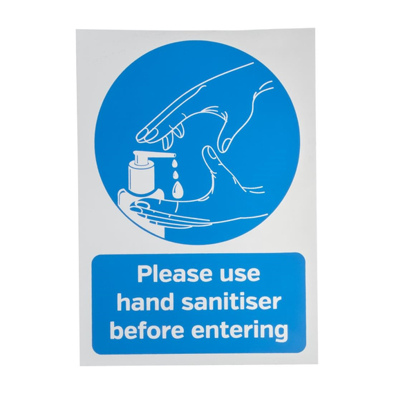 Bitte verwenden Sie Händedesinfektionsmittel, bevor Sie das selbstklebende Schild A5 eingeben