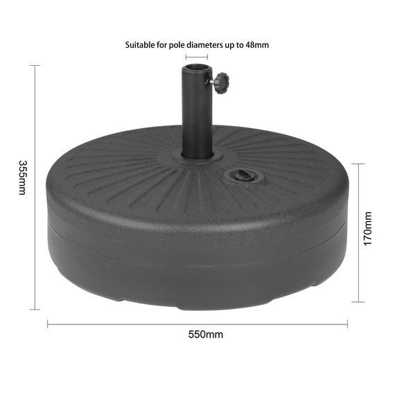 Bolero Sonnenschirmständer aus schwarzem Kunststoff, 40 l