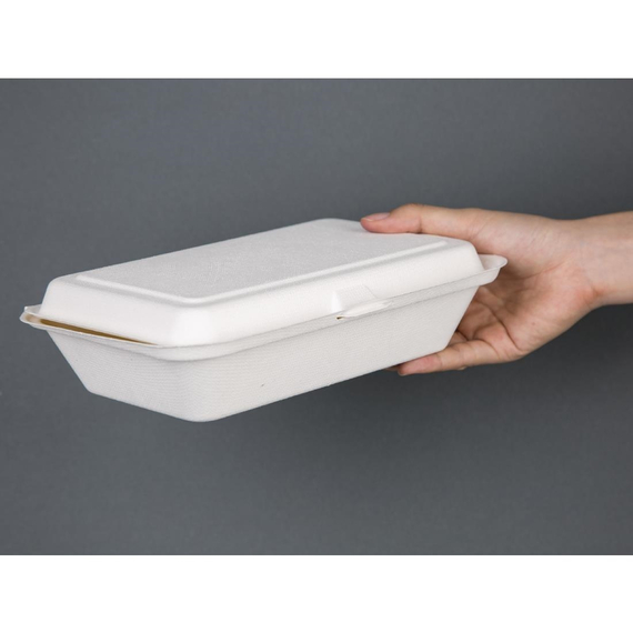 Fiesta Compostable kompostierbare Zuckerrohr Klappdeckelbehälter 24,8cm (250 Stück)