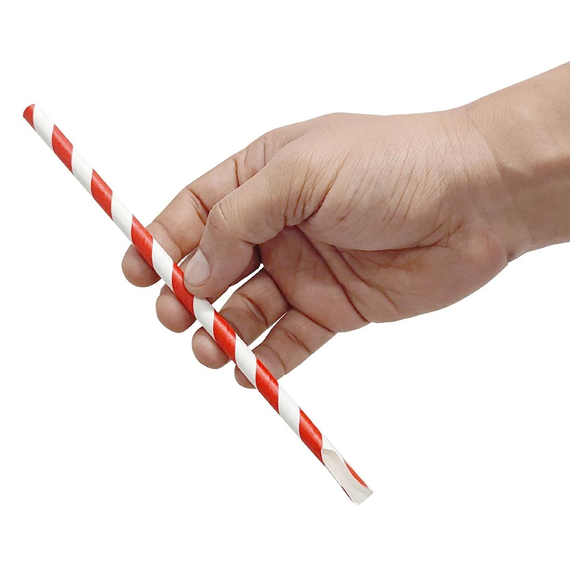 Fiesta Kompostierbare Papierlöffelstrohhalm Rot & Weiß Gestreift 210x8mm (250 Stück)