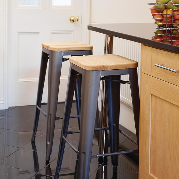 Bolero Bistro Barhocker aus Stahl mit Holzsitz - grau (4 Stück)